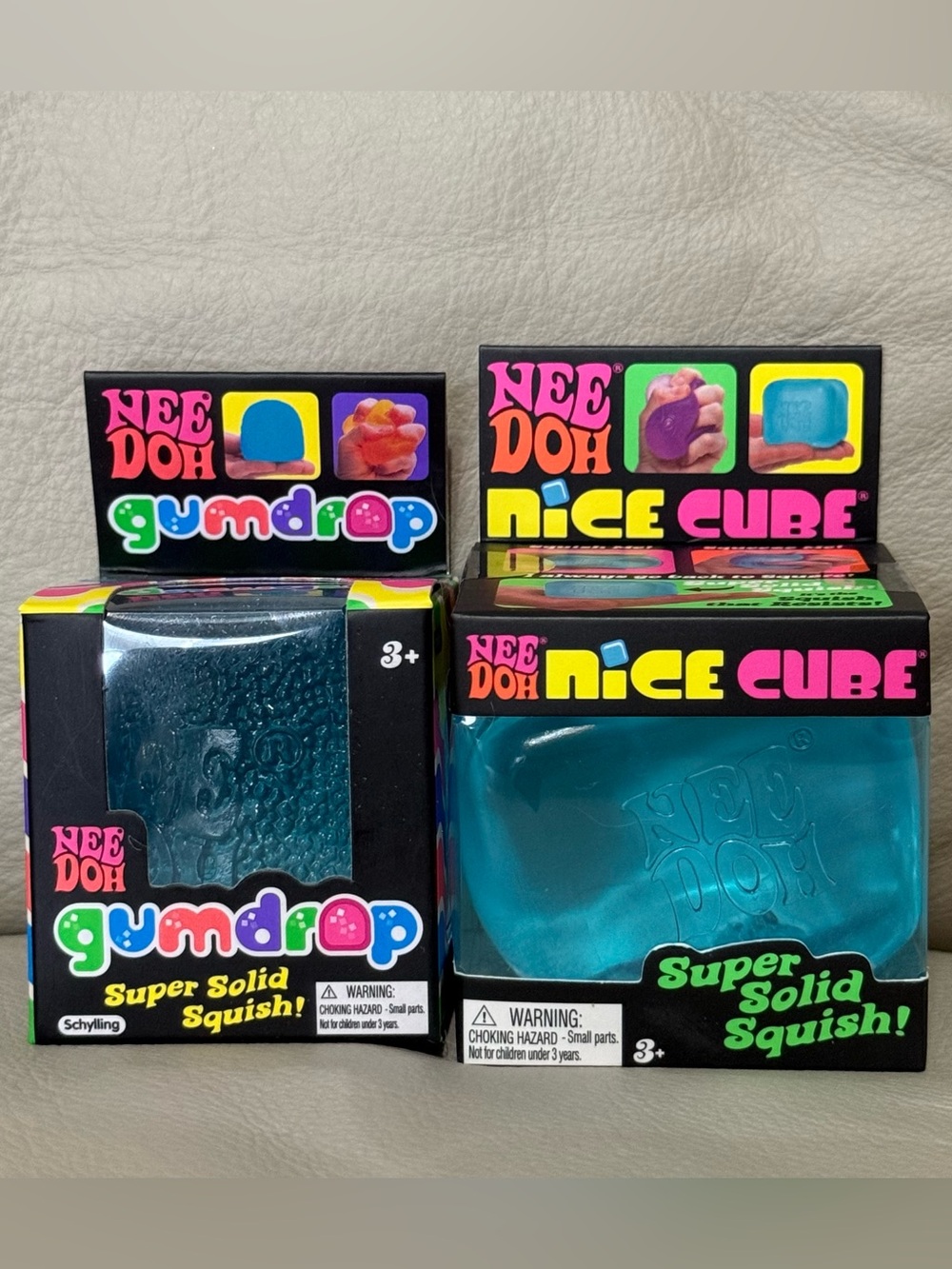 NEW Blue Needoh Nice Cube & Blue Gumdrop Super Solid Squishy Schylling Viral